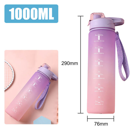 Orange and blue gradient water bottle featuring measurement markings.