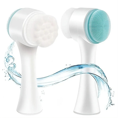 Manual Facial Cleansing Brush with Soft Silicone and Bristle Head for Deep Face Cleaning