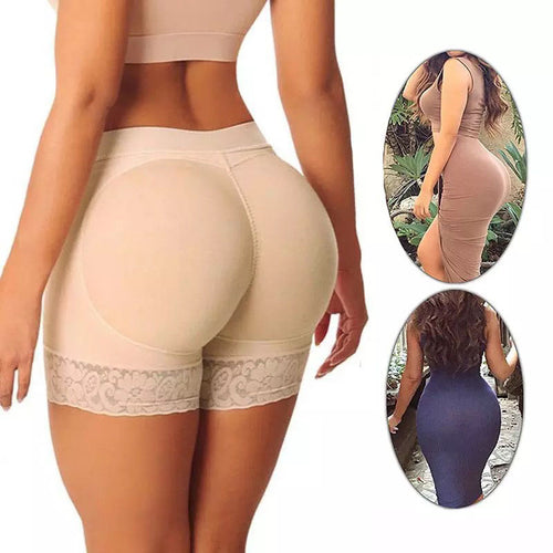 Hip lifter shapewear shorts with built-in padding designed to enhance curves and create a fuller appearance.