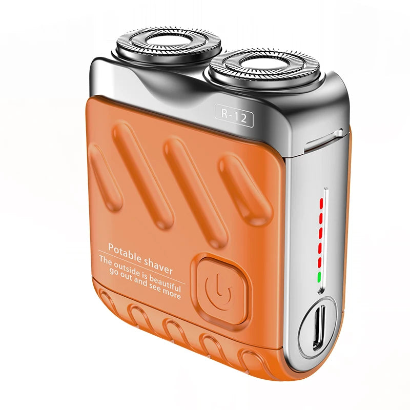 Mini Waterproof Electric Shaver with portable pocket-size design in orange color