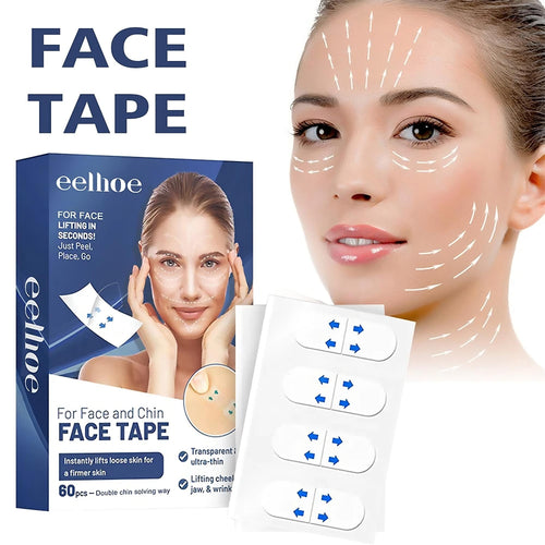 Face tape applied on facial contours for instant lifting and firming effect