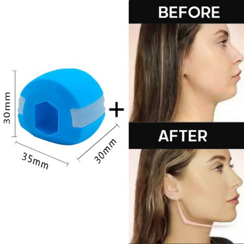Before and after jawline training results using facial resistance exercise tool