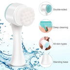 Dual-Sided Facial Cleansing Brush with Silicone Exfoliator and Soft Bristles