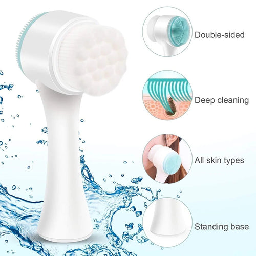 Dual-Sided Facial Cleansing Brush with Silicone Exfoliator and Soft Bristles