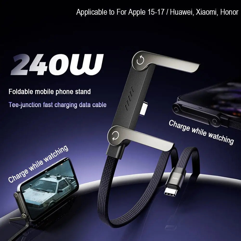 240W USB-C fast charging cable with integrated adjustable phone stand