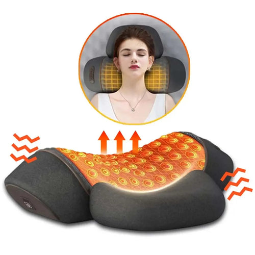 Heated Neck Massager Pillow Showing Ergonomic Cervical Support Design