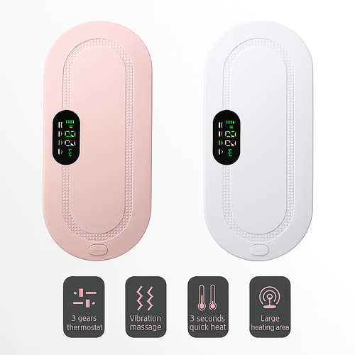 Pink and white electric period cramp massager belts with heating settings