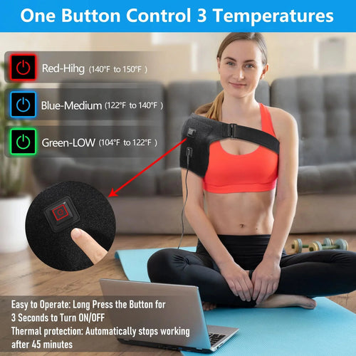 Heated shoulder brace providing targeted warmth and comfort for the shoulder area