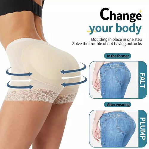 Padded shapewear shorts demonstrating body contouring and curve-enhancing support.