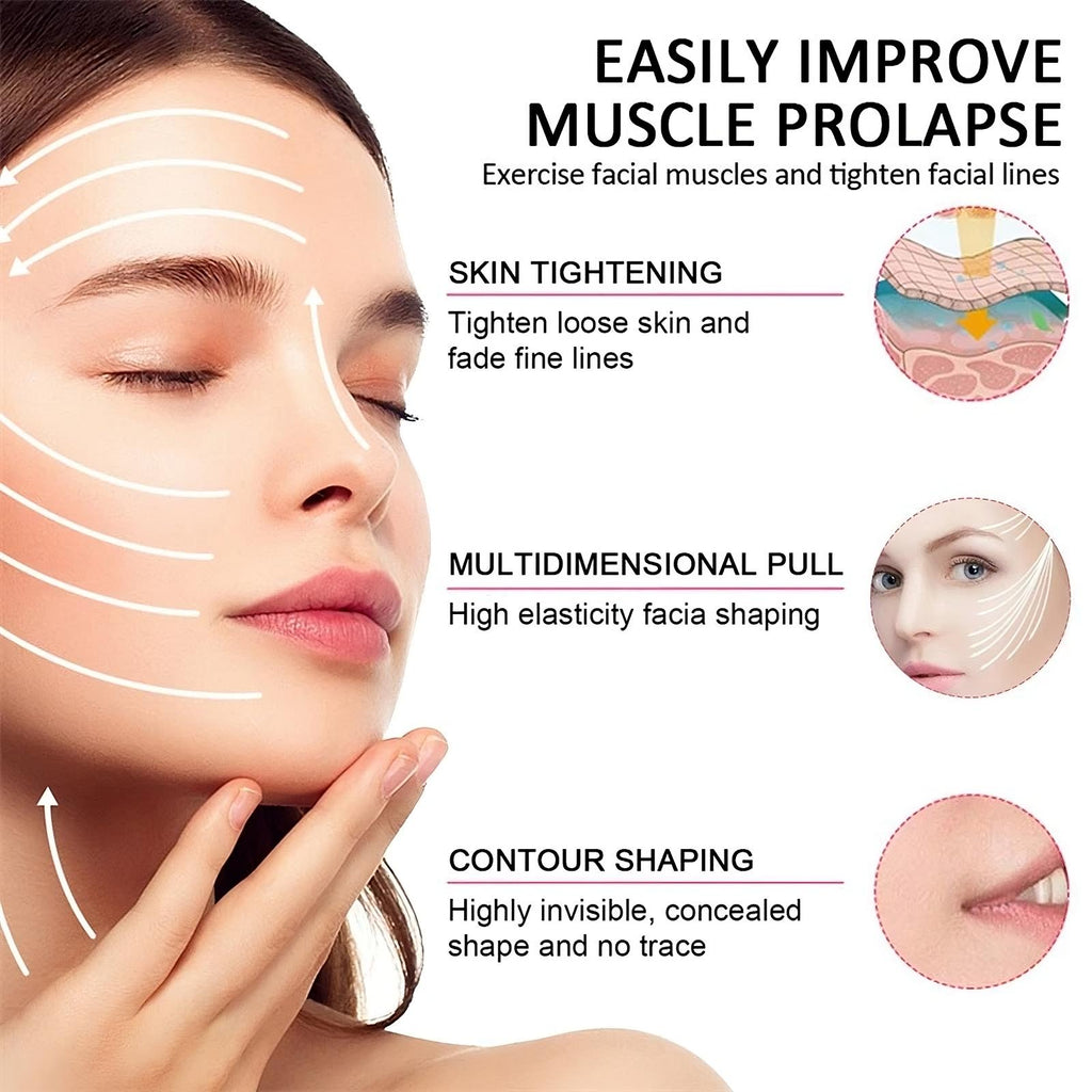Before and after result of using face lifting tape for a sharper jawline
