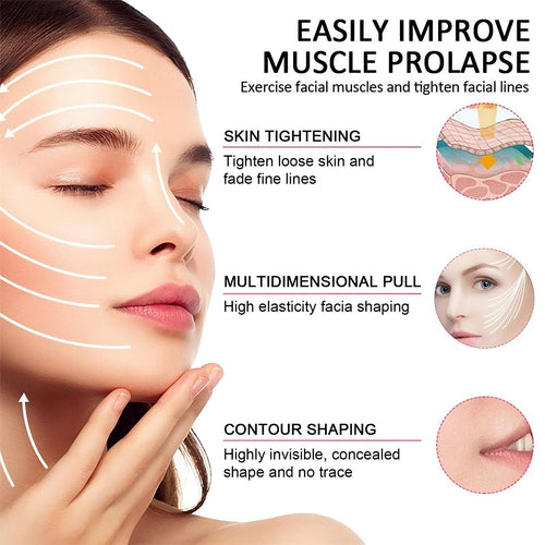 Before and after result of using face lifting tape for a sharper jawline