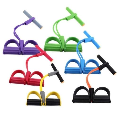 Resistance bands available in multiple colors representing different workout and fitness options.