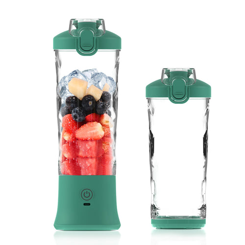Green portable juicer blender cup for making fresh shakes and smoothies on the go