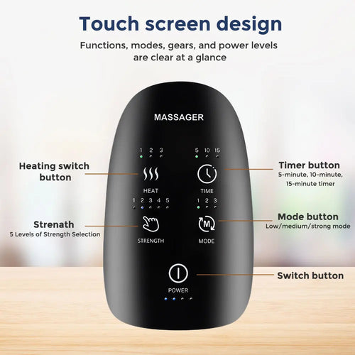 Rechargeable hand massager with touchscreen controls and multiple massage modes
