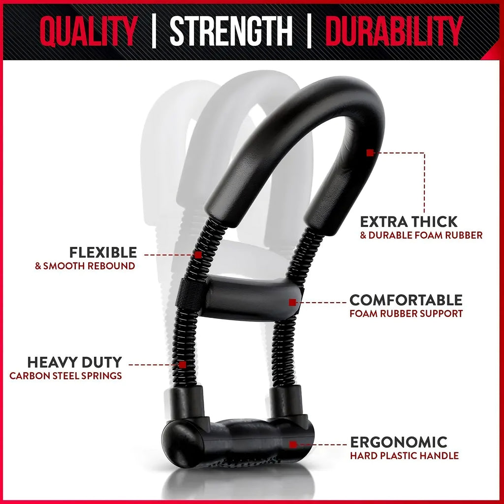 Wrist exerciser showing ergonomic grip and durable resistance spring mechanism