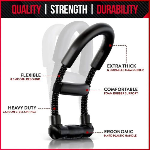 Wrist exerciser showing ergonomic grip and durable resistance spring mechanism