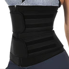 Black waist shaper belt with compression support for a slimmer waist appearance