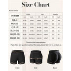 Hip lifter shorts size chart with measurements for selecting the correct fit.