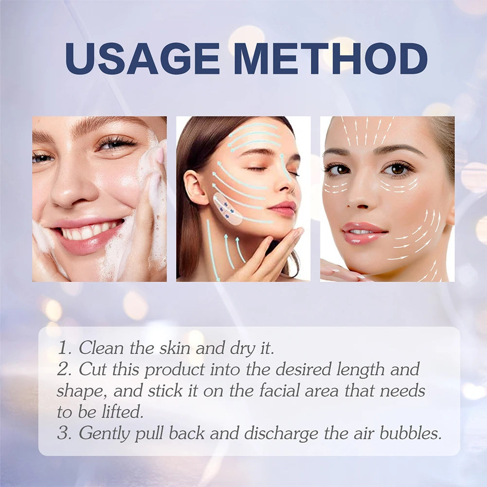 Easy step-by-step usage guide for applying face lifting adhesive tape