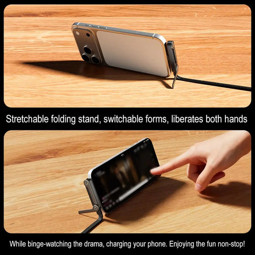 Foldable charging cable stand for hands-free smartphone viewing while charging