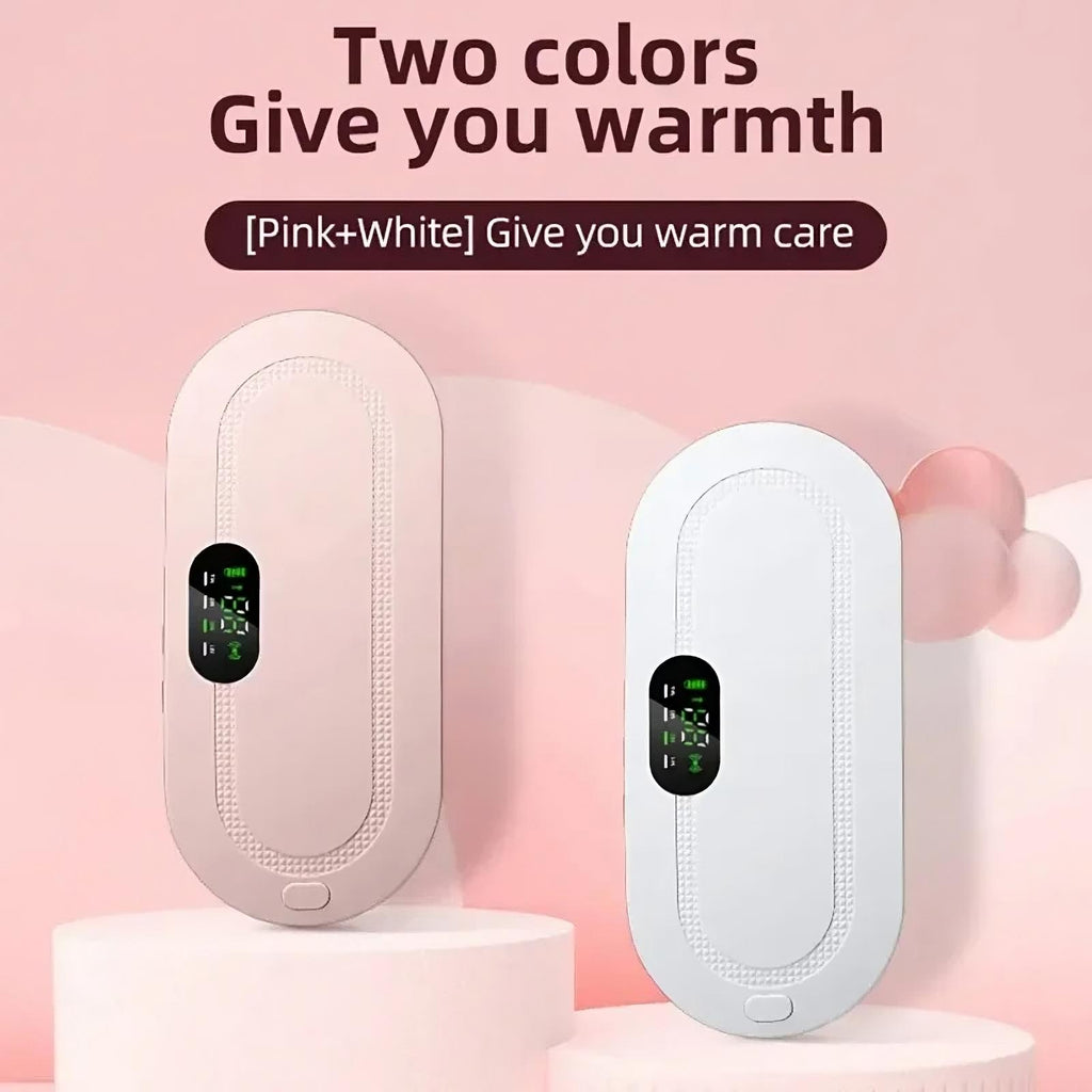 Pink and white electric period cramp massager belts with heating settings