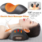User Relaxing with Heated Neck Massage Pillow and Vibration Function