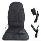 Black massage chair pad with power adapter and cable on a white background

