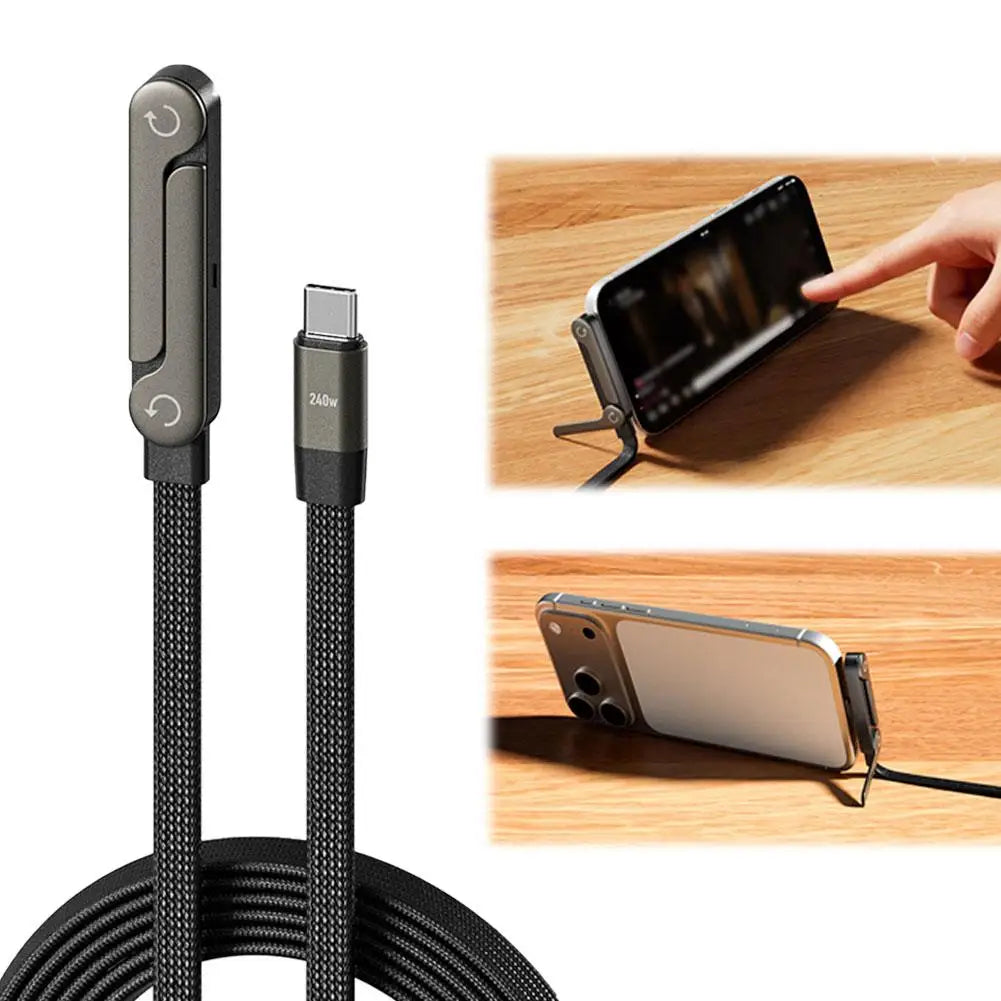 USB-C cable with 360-degree rotating stand for portrait and landscape use