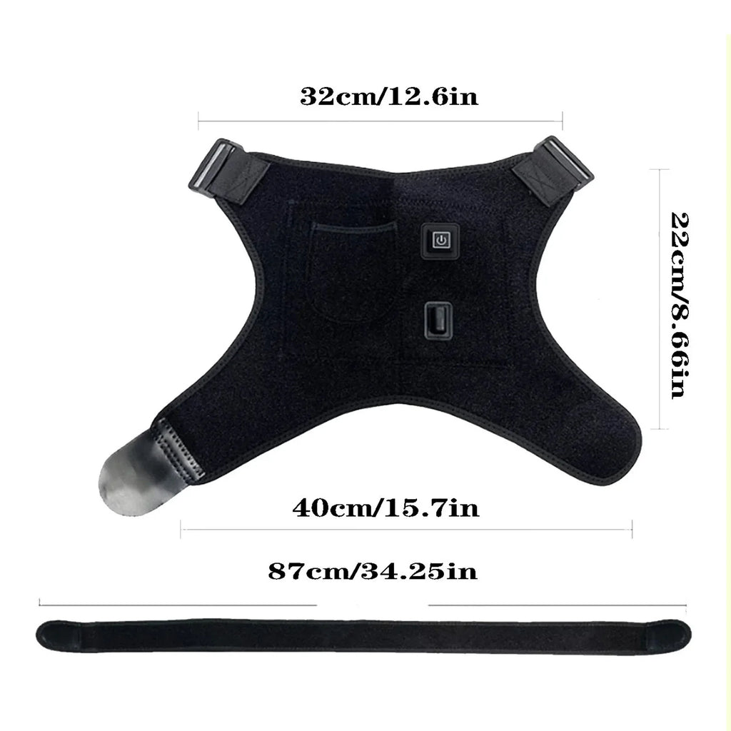 Heated shoulder support wrap with ergonomic fit and easy control buttons