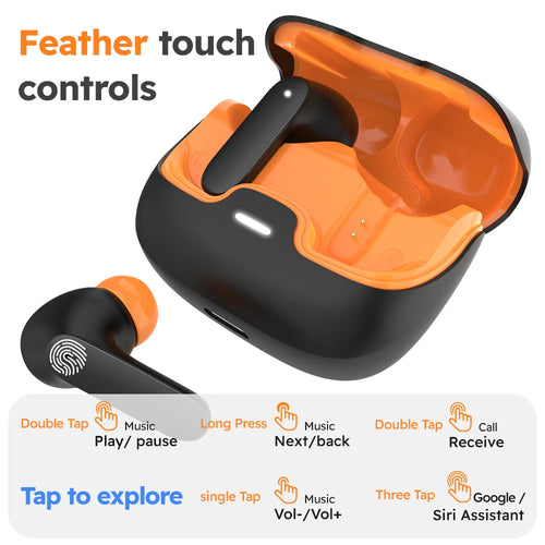 Bluetooth earbuds with touch controls, voice assistant support, and HD calling features