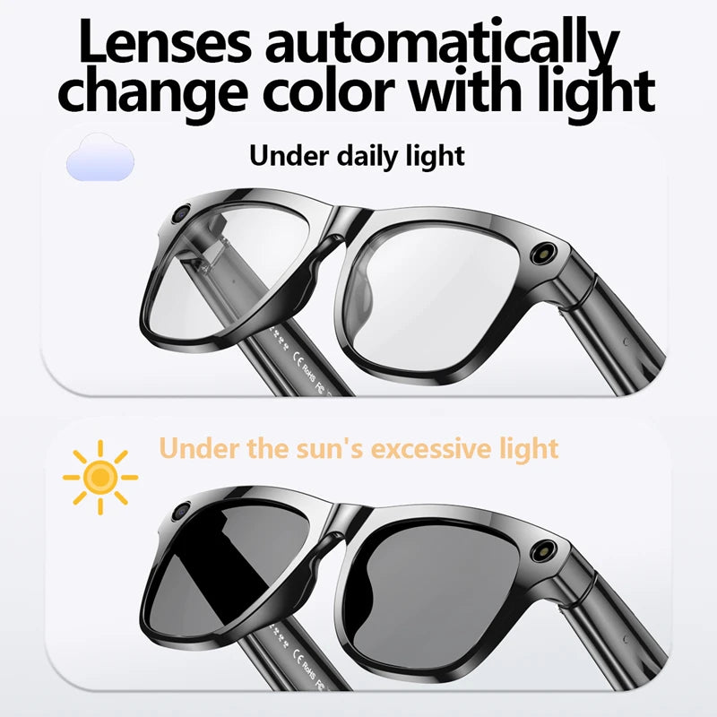 Adaptive smart eyewear with photochromic lenses and modern frame design