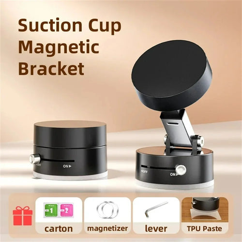 Suction cup magnetic bracket with features highlighted on a beige background

