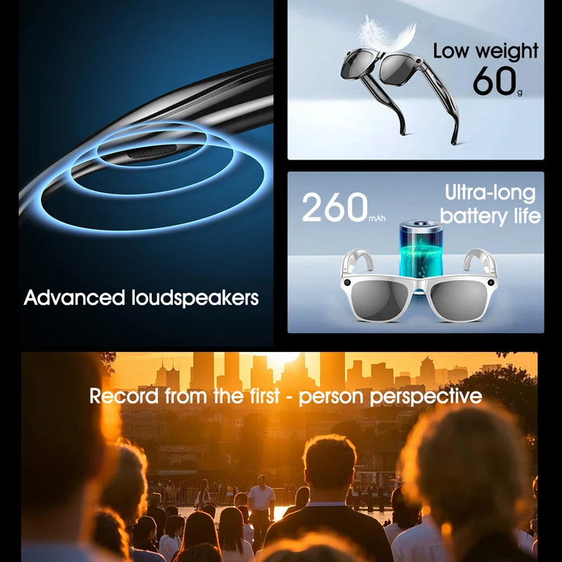 AI Smart Glasses displaying wireless connectivity and intelligent wearable features