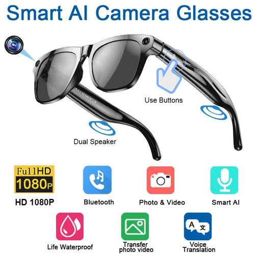Smart camera glasses with voice assistant, music playback, and calling functions