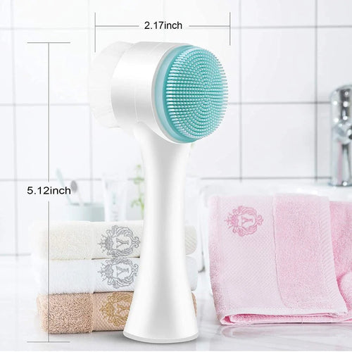 Facial Cleansing Brush Standing on Bathroom Counter for Daily Skin Care