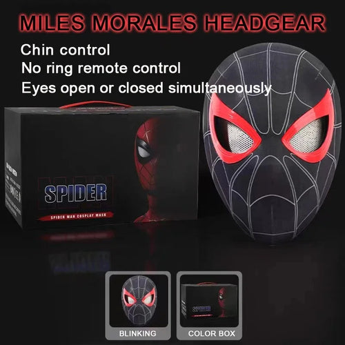 Spider-Man mask with packaging on a black background

