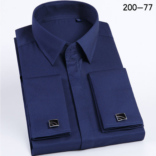 Men's French Cufflinks Shirt Business Formal Dress Sleeve Studs Solid Color Non-ironing Double Stacked Sleeve Hidden Button Shirt Slim-fit Korean Style