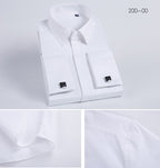 Men's French Cufflinks Shirt Business Formal Dress Sleeve Studs Solid Color Non-ironing Double Stacked Sleeve Hidden Button Shirt Slim-fit Korean Style