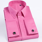 Men's French Cufflinks Shirt Business Formal Dress Sleeve Studs Solid Color Non-ironing Double Stacked Sleeve Hidden Button Shirt Slim-fit Korean Style