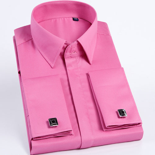 Men's French Cufflinks Shirt Business Formal Dress Sleeve Studs Solid Color Non-ironing Double Stacked Sleeve Hidden Button Shirt Slim-fit Korean Style