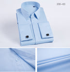 Men's French Cufflinks Shirt Business Formal Dress Sleeve Studs Solid Color Non-ironing Double Stacked Sleeve Hidden Button Shirt Slim-fit Korean Style