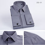 Men's French Cufflinks Shirt Business Formal Dress Sleeve Studs Solid Color Non-ironing Double Stacked Sleeve Hidden Button Shirt Slim-fit Korean Style