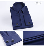 Men's French Cufflinks Shirt Business Formal Dress Sleeve Studs Solid Color Non-ironing Double Stacked Sleeve Hidden Button Shirt Slim-fit Korean Style