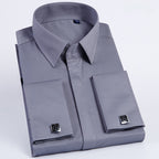 Men's French Cufflinks Shirt Business Formal Dress Sleeve Studs Solid Color Non-ironing Double Stacked Sleeve Hidden Button Shirt Slim-fit Korean Style