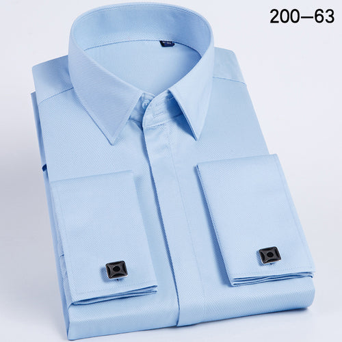 Men's French Cufflinks Shirt Business Formal Dress Sleeve Studs Solid Color Non-ironing Double Stacked Sleeve Hidden Button Shirt Slim-fit Korean Style