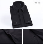 Men's French Cufflinks Shirt Business Formal Dress Sleeve Studs Solid Color Non-ironing Double Stacked Sleeve Hidden Button Shirt Slim-fit Korean Style