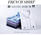 Men's French Cufflinks Shirt Business Formal Dress Sleeve Studs Solid Color Non-ironing Double Stacked Sleeve Hidden Button Shirt Slim-fit Korean Style