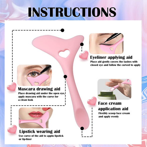 Instructions showing multiple uses of the silicone eyeliner makeup stencil