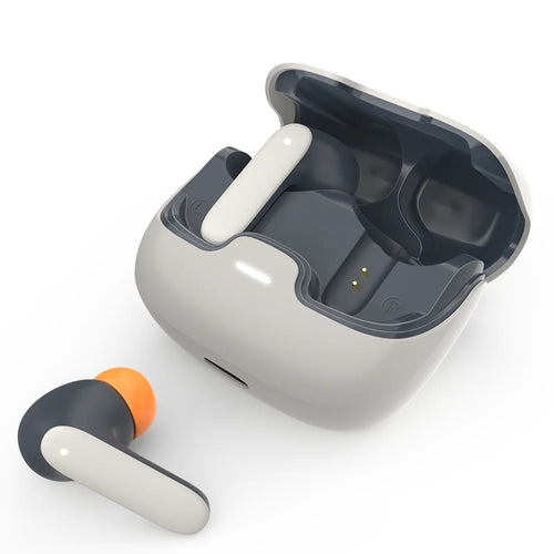 Bluetooth earbuds available in black orange and gray color options