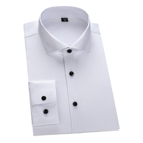 Men's French Cufflinks Shirt Business Formal Dress Sleeve Studs Solid Color Non-ironing Double Stacked Sleeve Hidden Button Shirt Slim-fit Korean Style